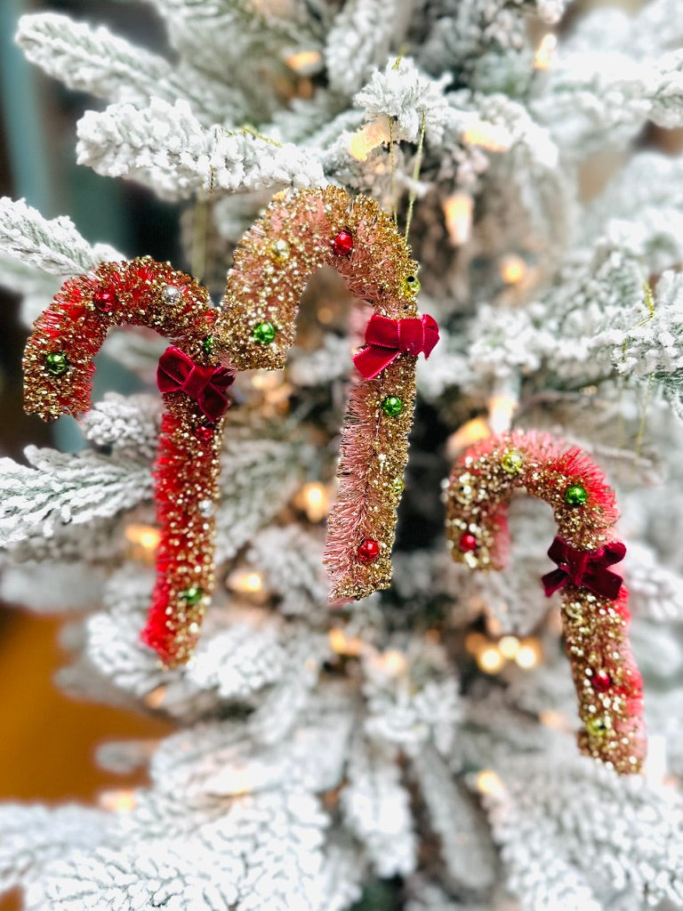 Vintage Brush Candy Cane Ornament