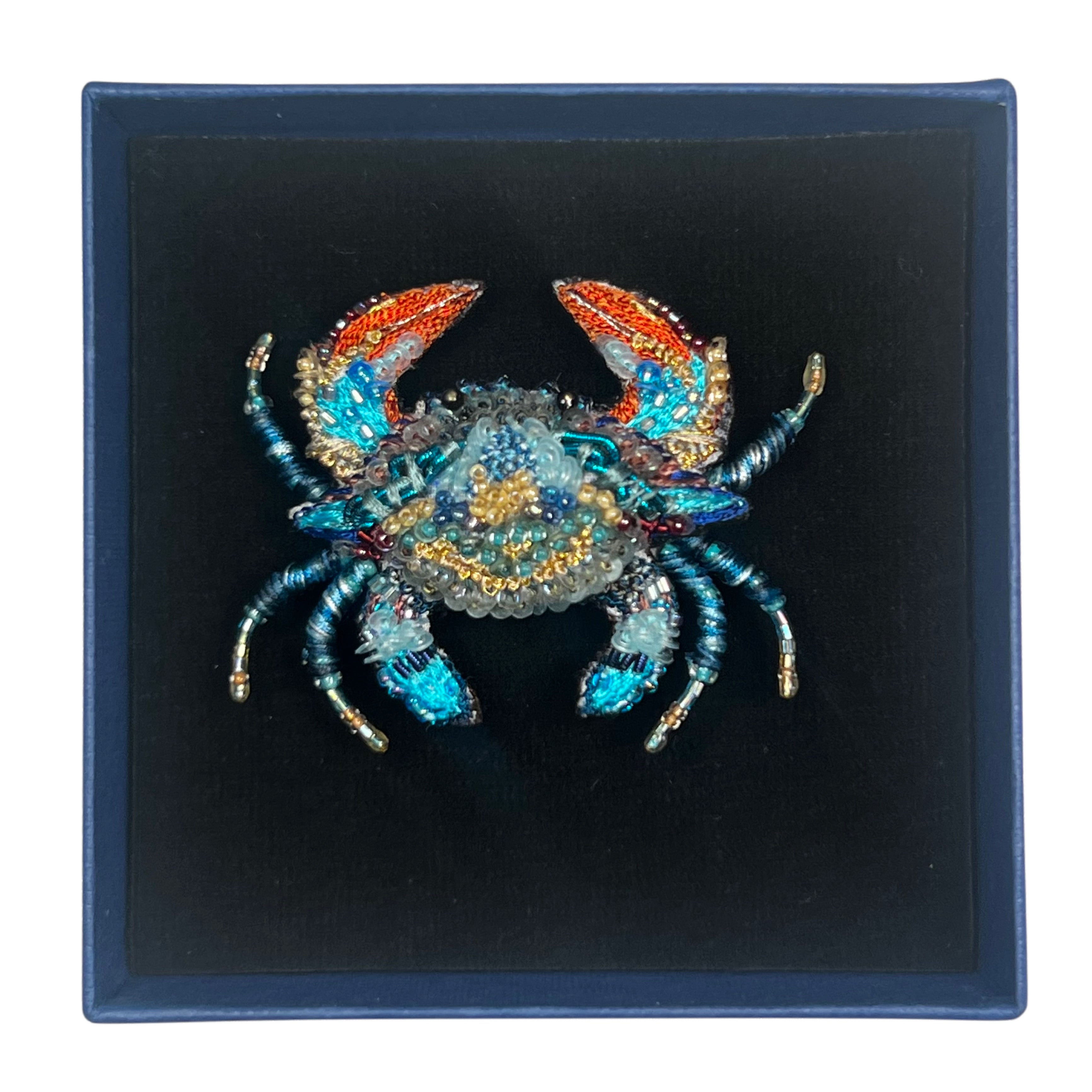 Ornate Blue Crab Brooch