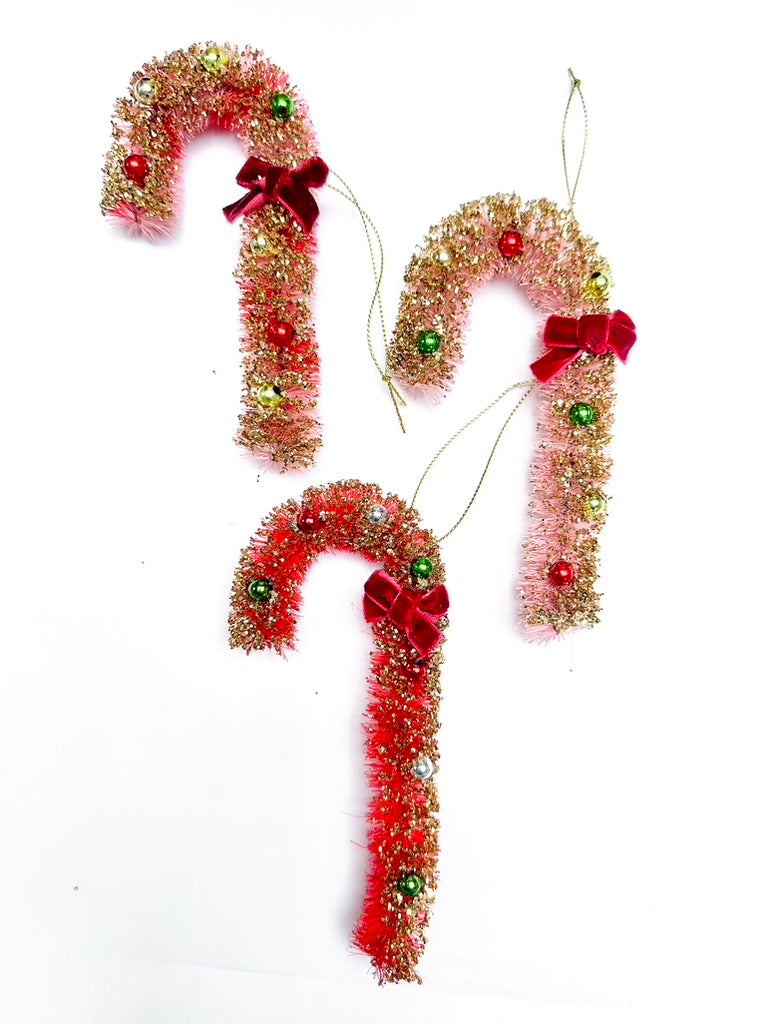 Vintage Brush Candy Cane Ornament