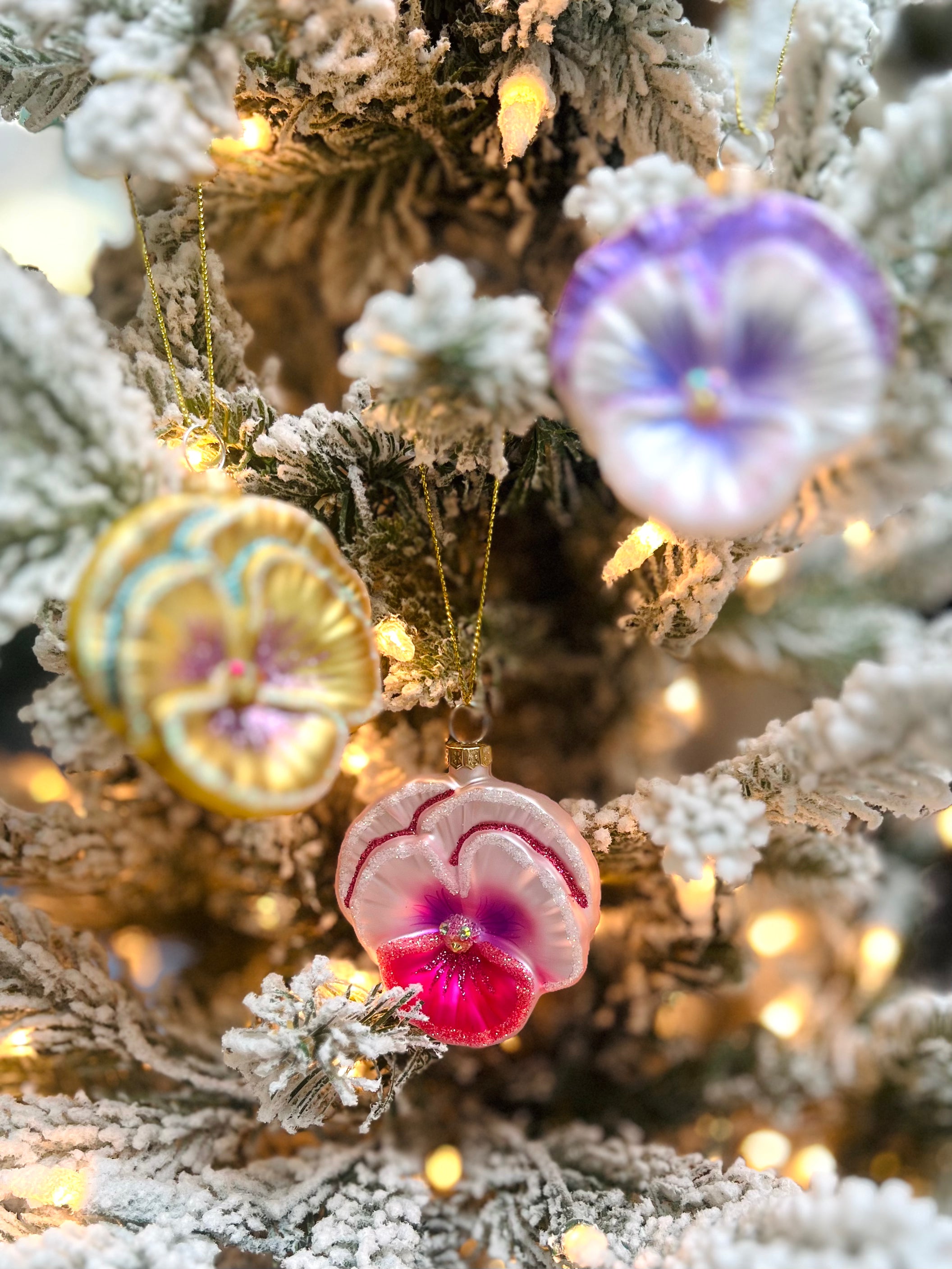 Glittered Pansy Ornament