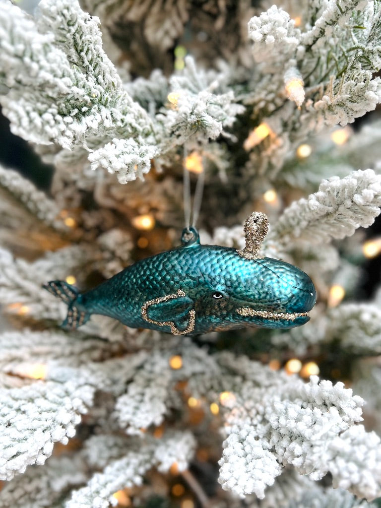 Blue Victorian Whale Ornament