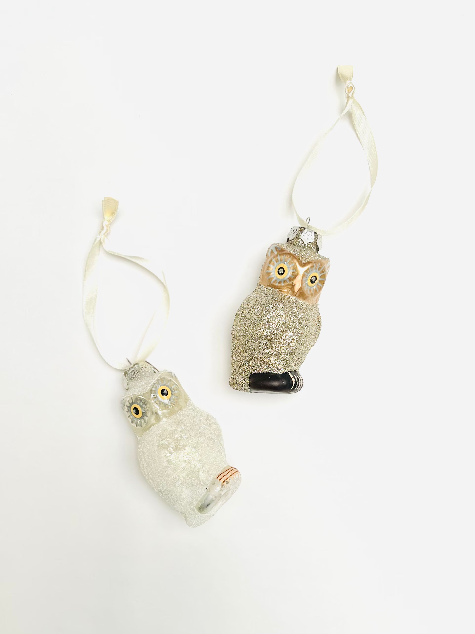 Silver & White Glittered Owl Ornament
