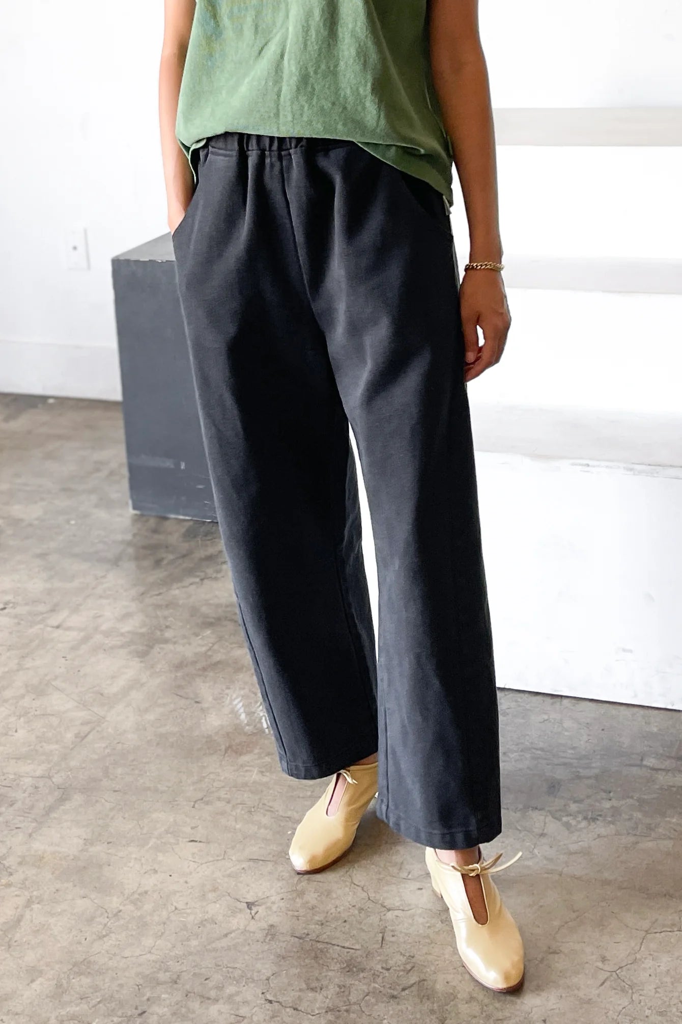 Black Denim Arc Pants