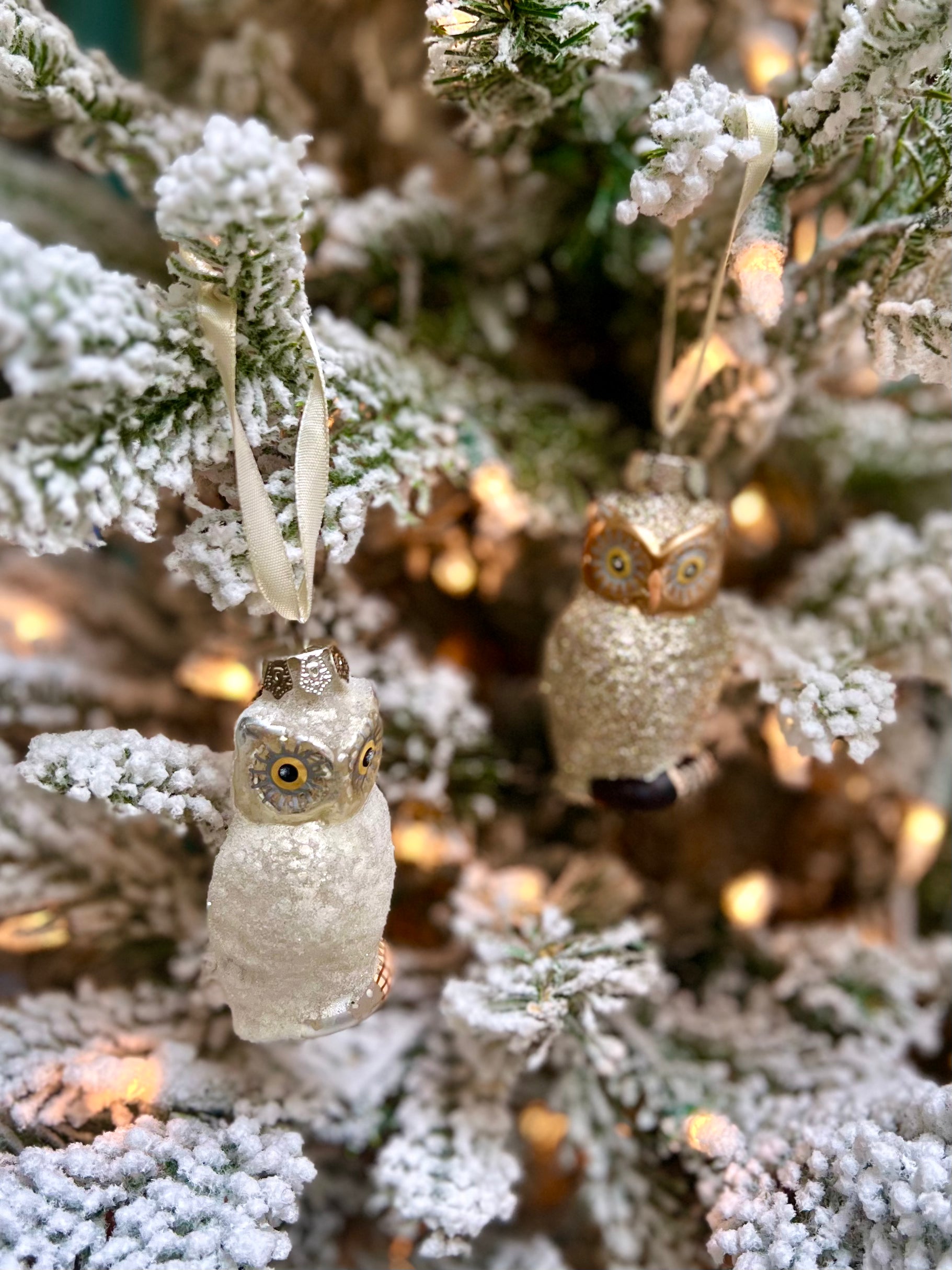 Silver & White Glittered Owl Ornament
