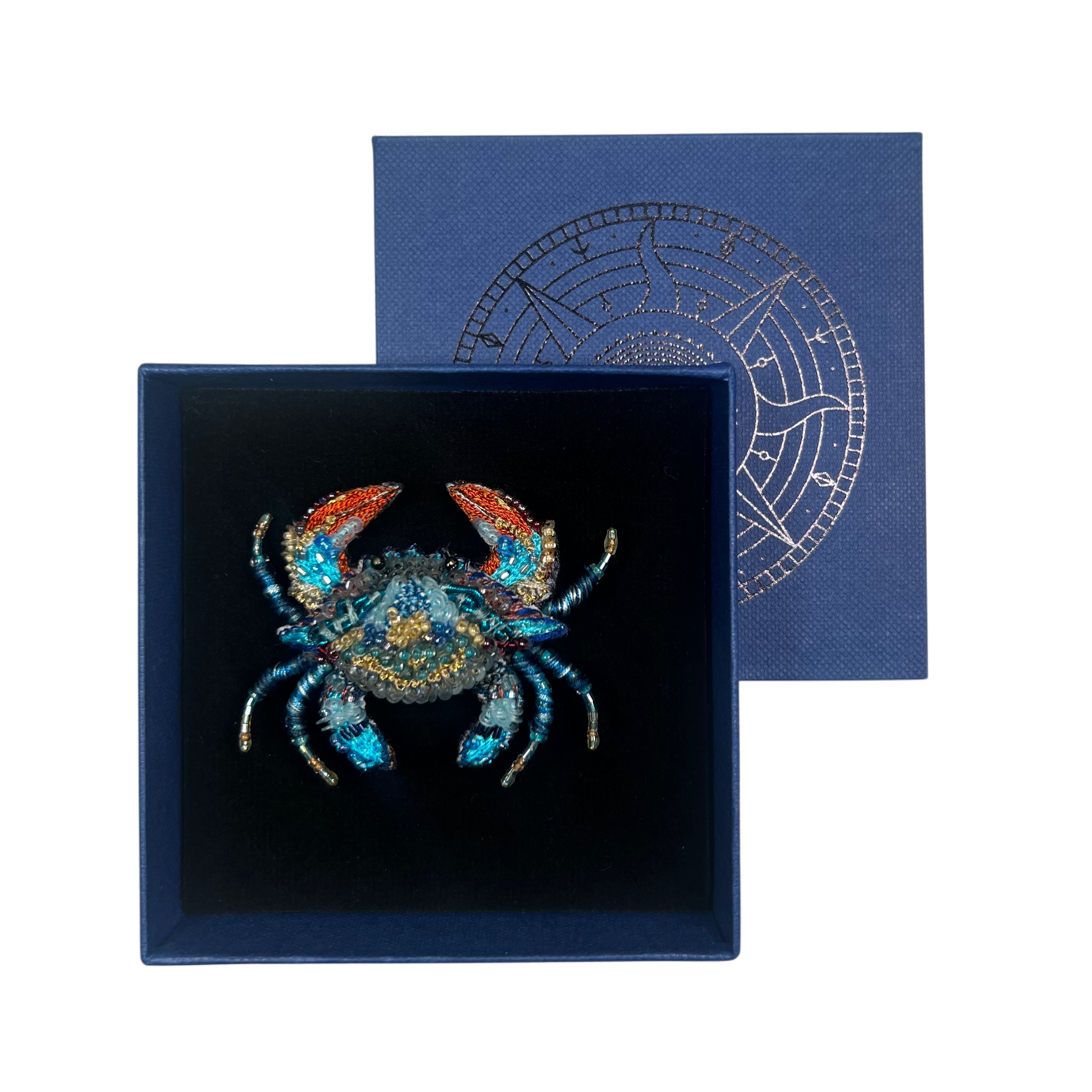 Ornate Blue Crab Brooch