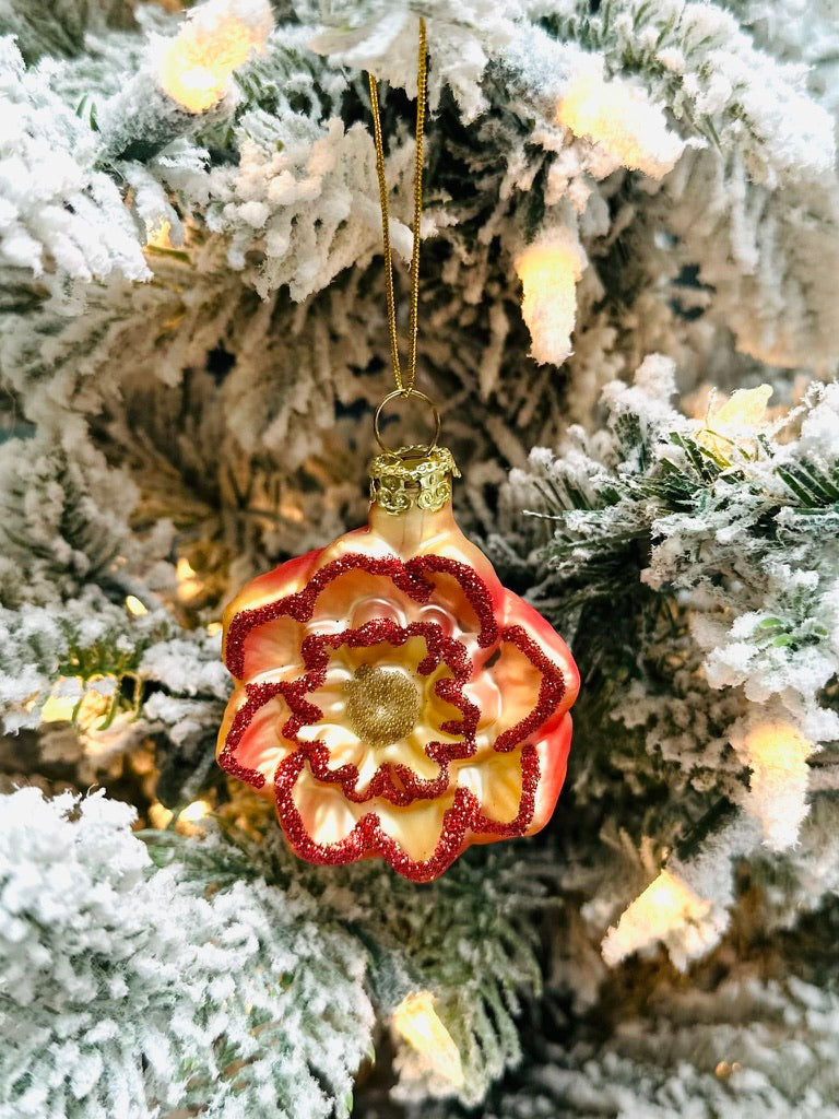 Orange Glitter Flower Ornament