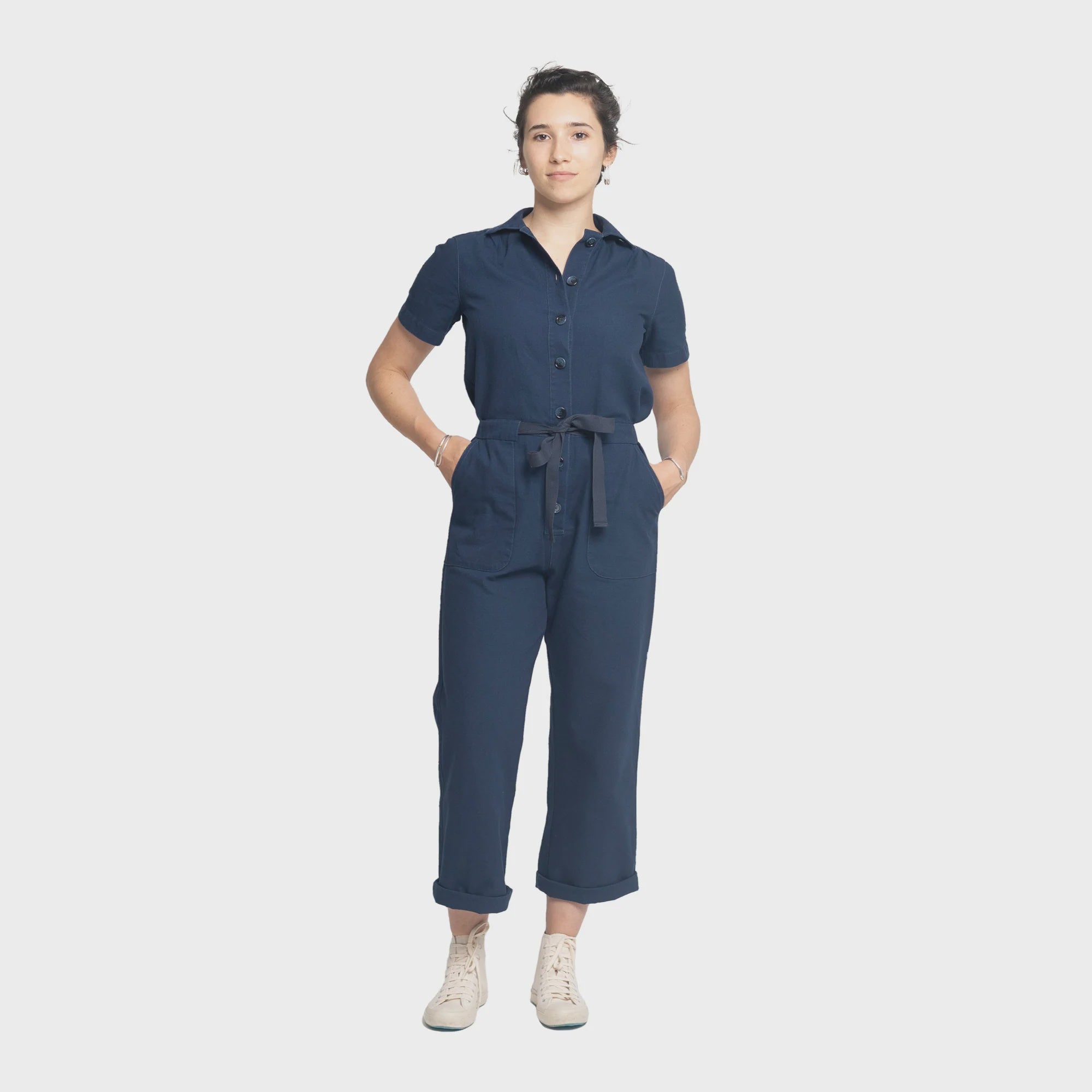 Navy Canvas Long Sleeved Jumpsuit