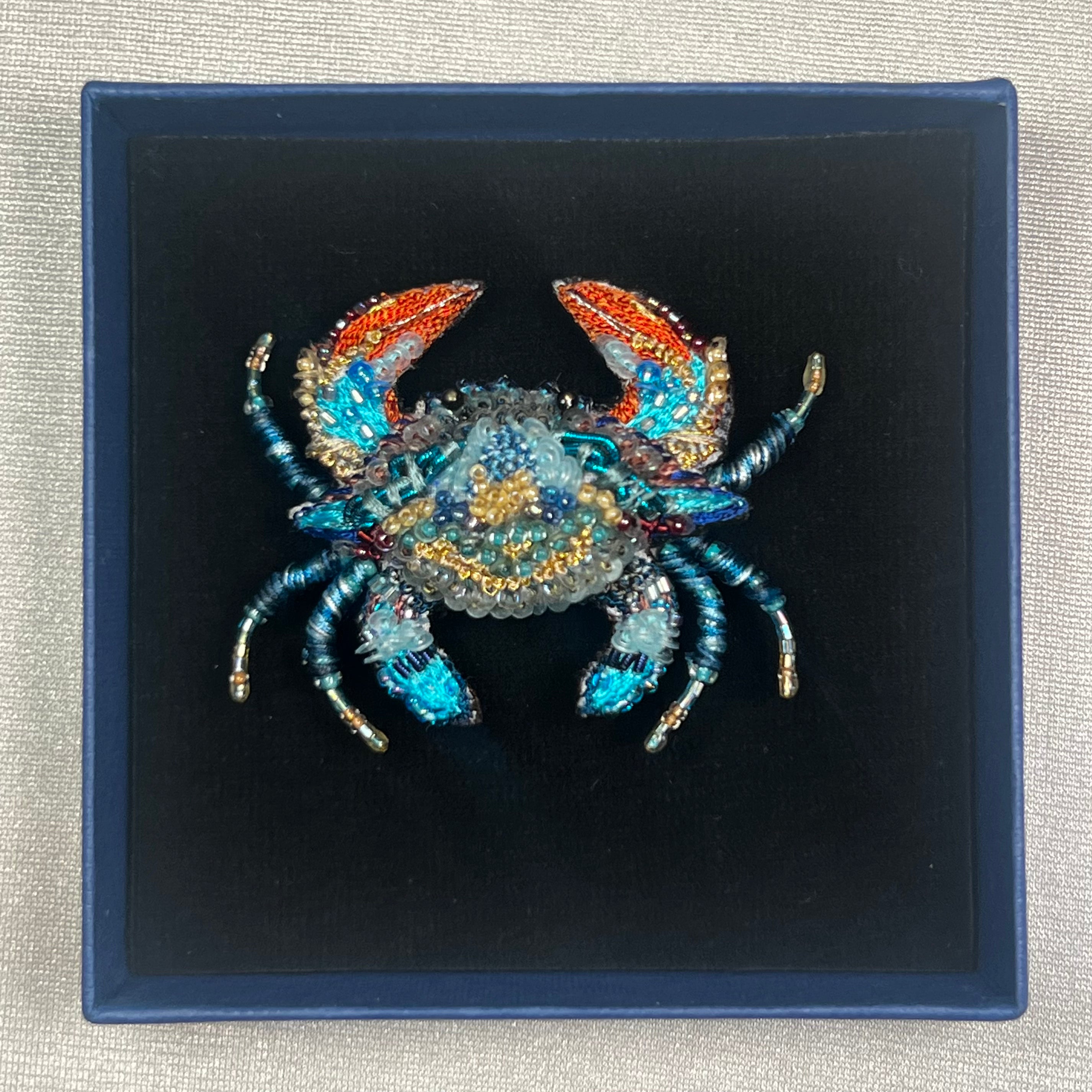 Ornate Blue Crab Brooch