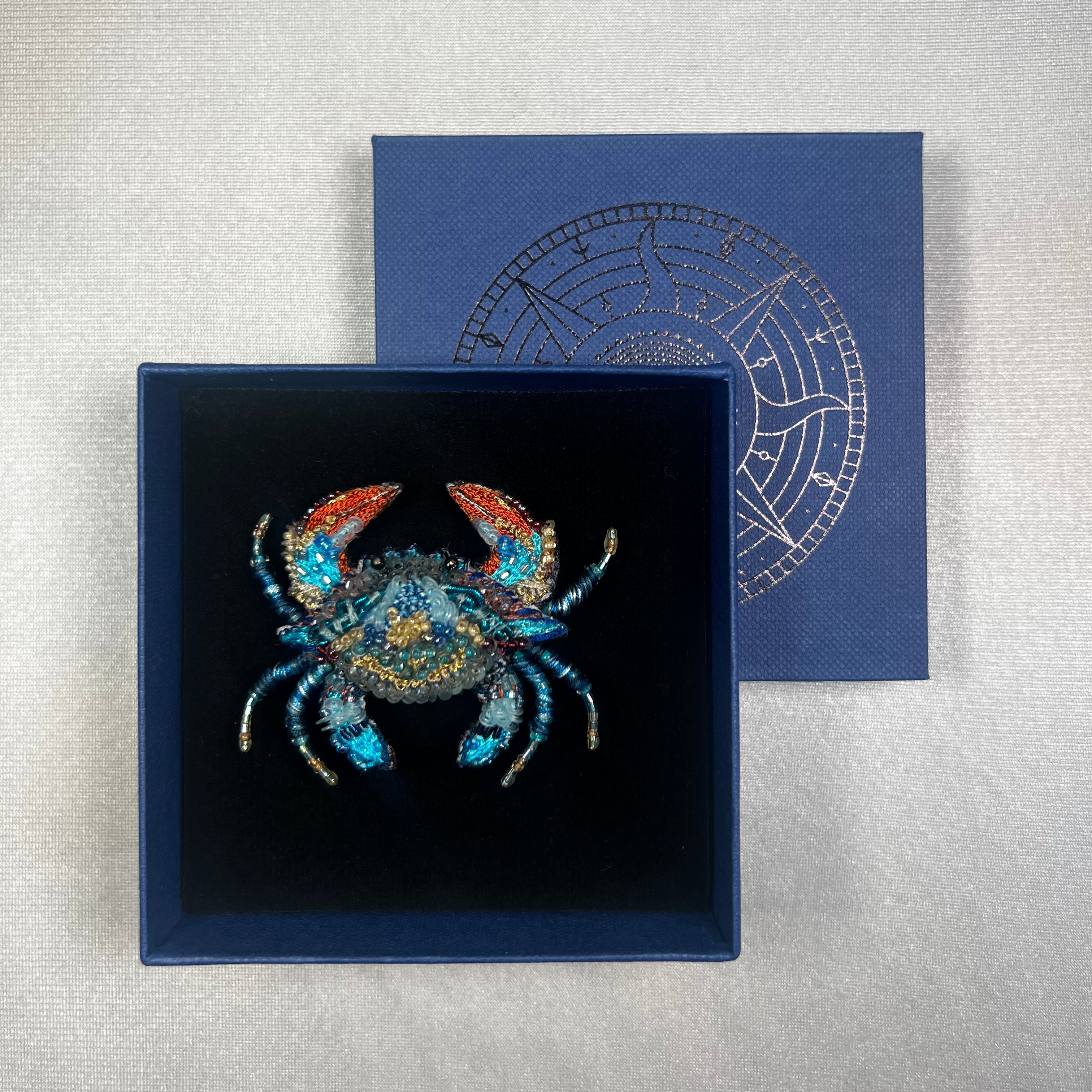 Ornate Blue Crab Brooch
