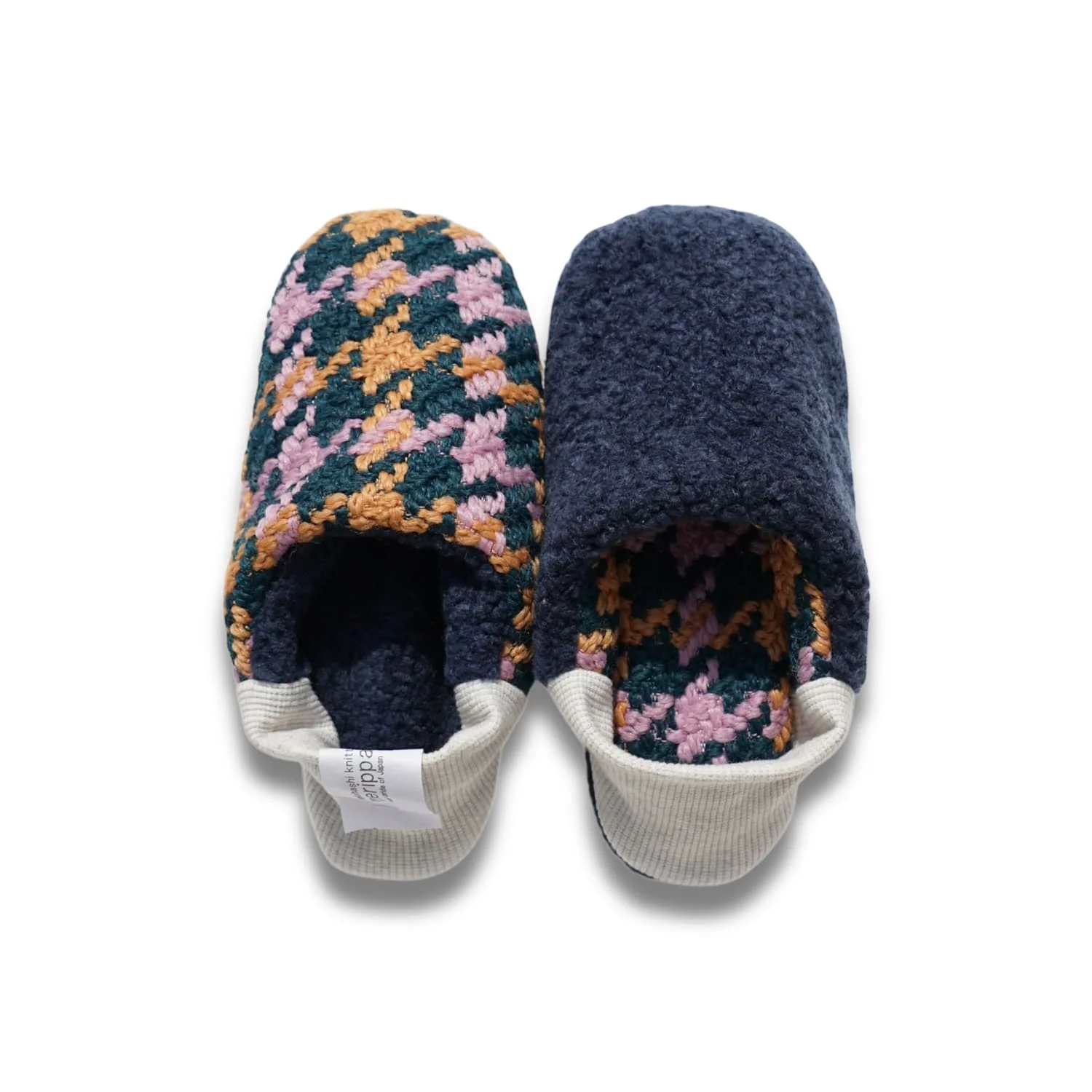 Reversible Slippers Hound Check and Boa Pile - Blue