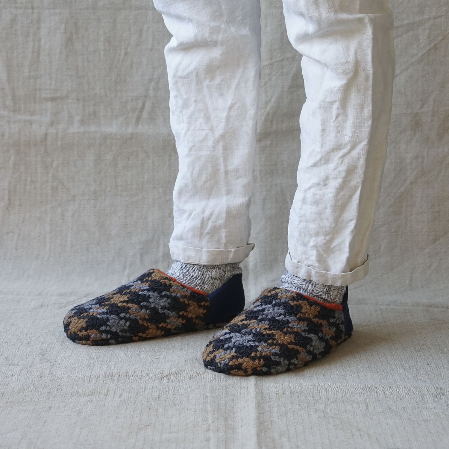 Reversible Slippers Hound Check and Boa Pile - Red